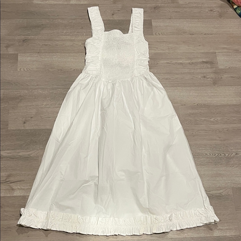 NWT Ganni Shirred Cotton Poplin Midi Dress